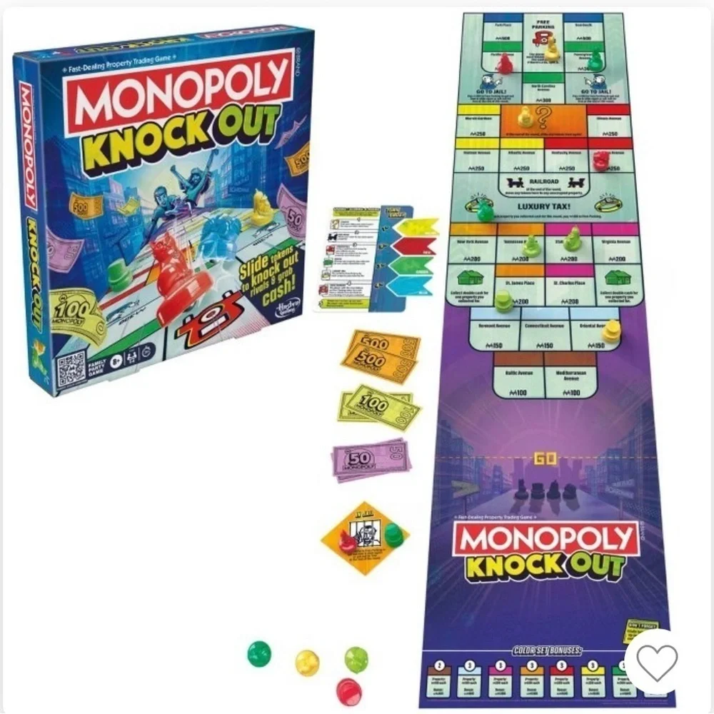 Hasbro Monopoly Knock Out Game with Red, Blue, Yellow Tokens
